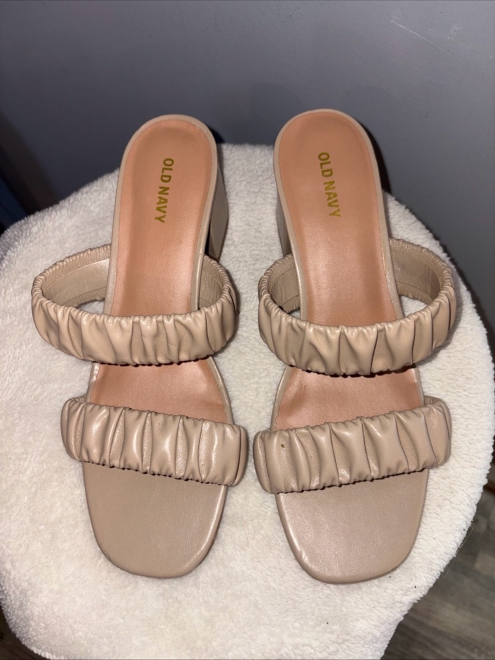 Old Navy Ruched Double-Strap Slide Mules - Beige NWOT